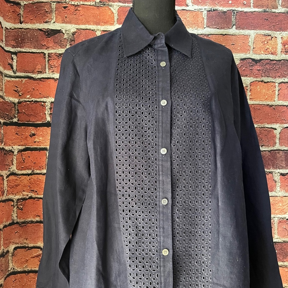 Talbots Navy blue linen top